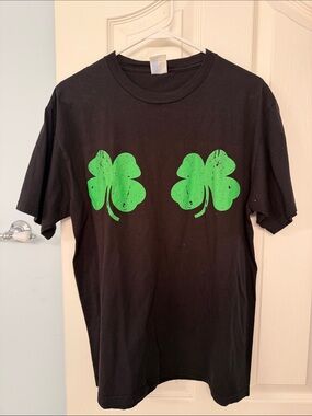 Port and Company Black T-Shirt with Green Clover Graphics